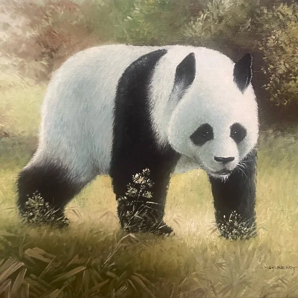 Original Panda PaintingVintage Frame Signed